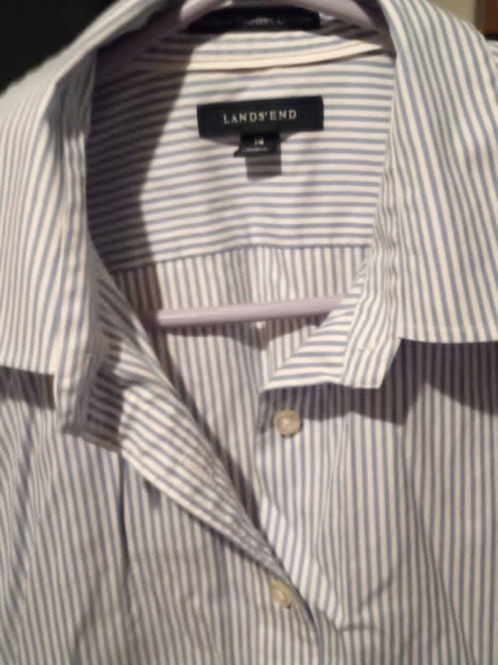lands'end no iron pinpoint oxford 14 blue/white stripe